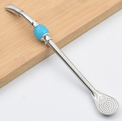 Stainless Steel Reusable Drinking Straws with Filter Spoon, with Storage Box & Cleaning Brush