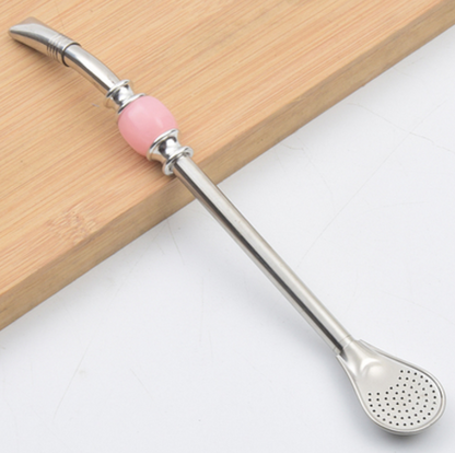 Stainless Steel Reusable Drinking Straws with Filter Spoon, with Storage Box & Cleaning Brush