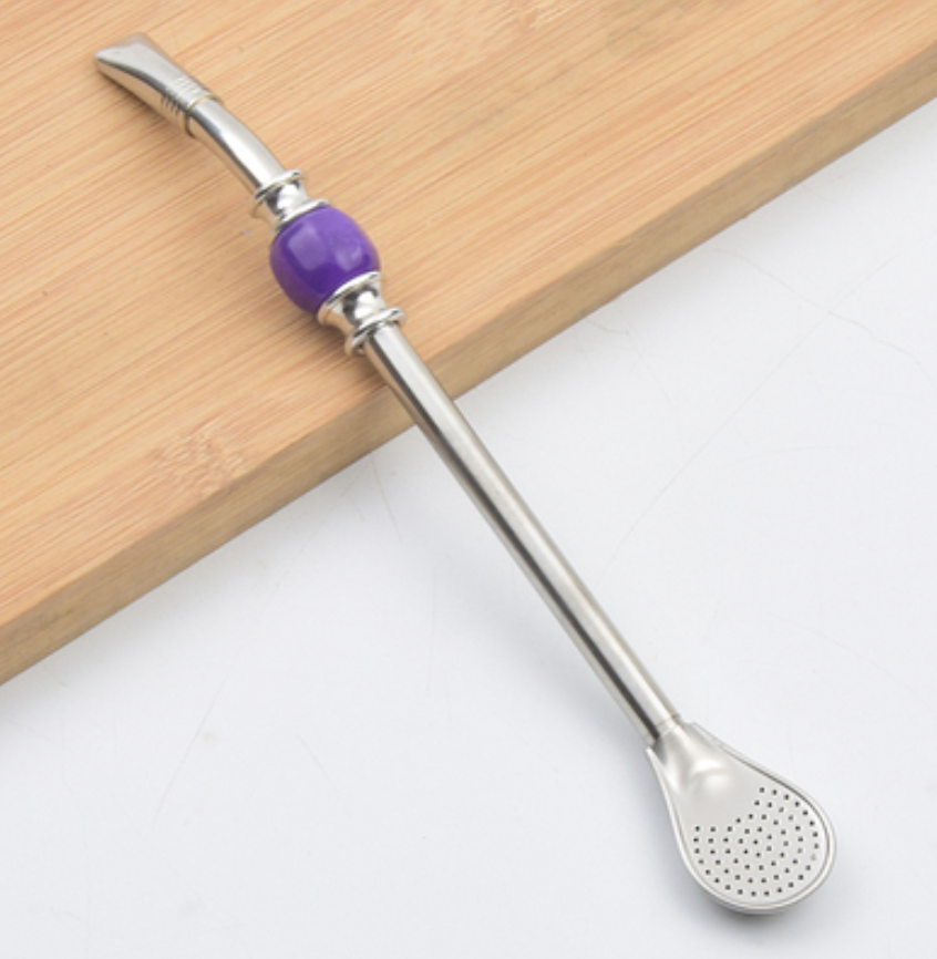 Stainless Steel Reusable Drinking Straws with Filter Spoon, with Storage Box & Cleaning Brush