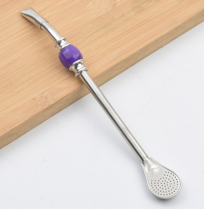 Stainless Steel Reusable Drinking Straws with Filter Spoon, with Storage Box & Cleaning Brush