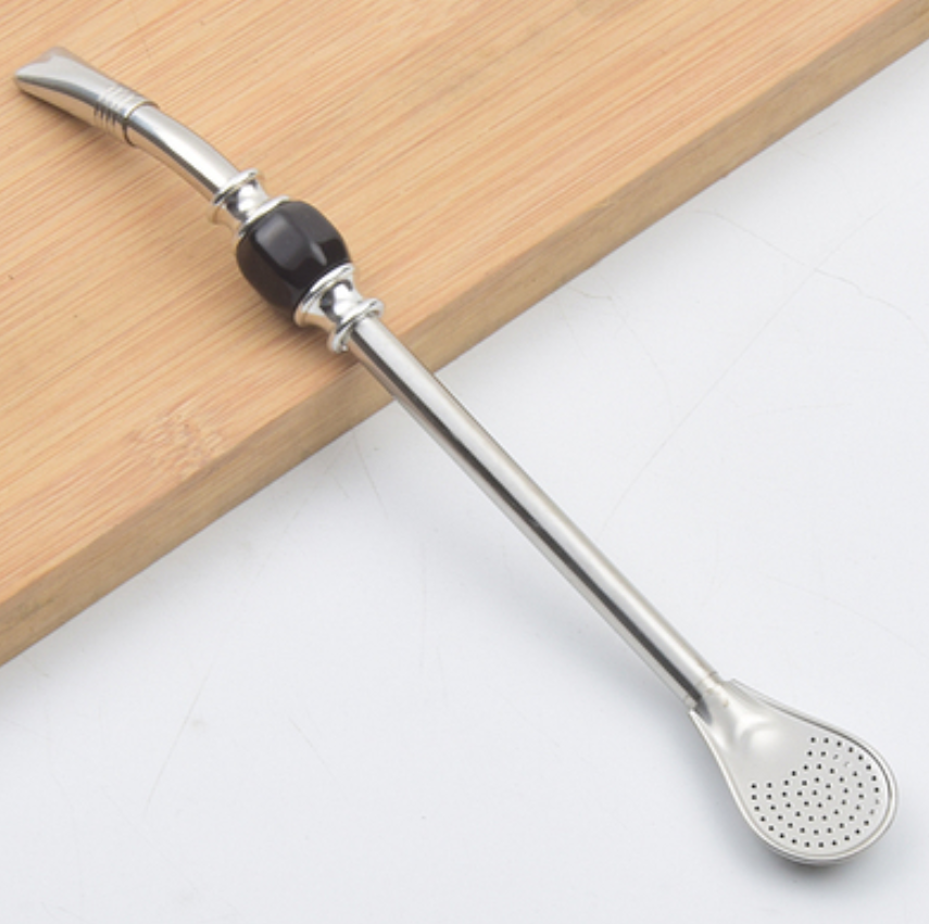 Stainless Steel Reusable Drinking Straws with Filter Spoon, with Storage Box & Cleaning Brush