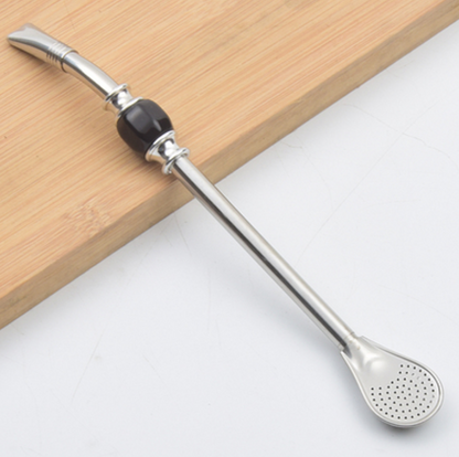 Stainless Steel Reusable Drinking Straws with Filter Spoon, with Storage Box & Cleaning Brush