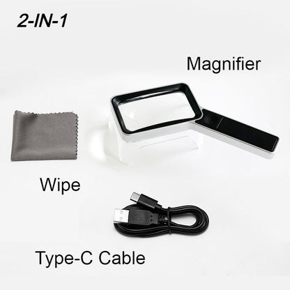Portable Handheld 3X Square Magnifier, with LED, Rechargeable Design and Dimmable Light, No Distortion, for Reading, Repairing & More