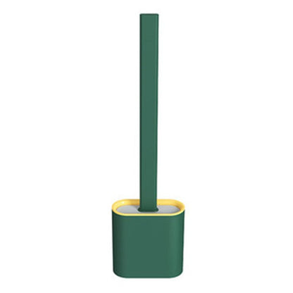Silicone Bathroom Toilet Brush and Holder Set, with Non-Slip Long Plastic Handle, Bendable Brush Head and Wall-Mounted Design