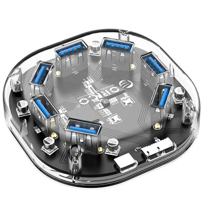 7-in-1 Transparent USB3.0 Hub with Power Supply Port, for Office, Study, Game and More