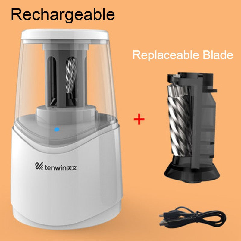 Electric Pencil Sharpener with Heavy-duty Helical Steel Blade, Powered by Battery / Adapter, with Auto Stop Function and Replaceable Blade, for All-Shape Pencils, for School, Classroom, Office & Home