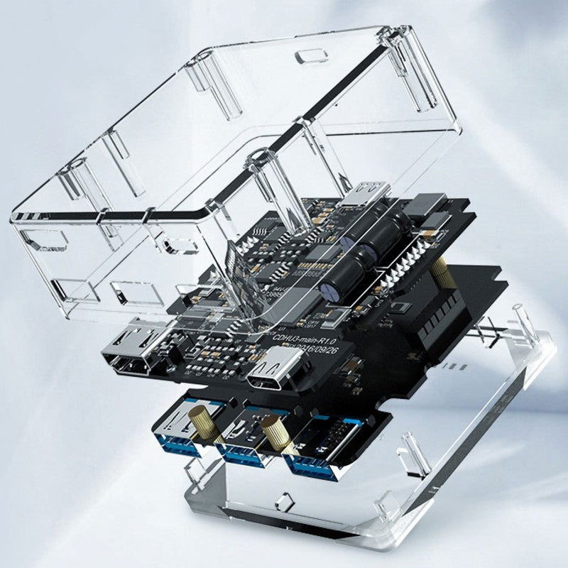 4-in-1 Transparent Docking Station, with HDMI, 3 USB & Type-C Ports, for Laptop, Phone, Home & Office