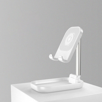Foldable and Adjustable Phone Holder with 10W Wireless Fast Charge, Up to 25.8cm, Lamp, Non-slip Panel, Mini Shelf, Suitable for Phones and Tablets