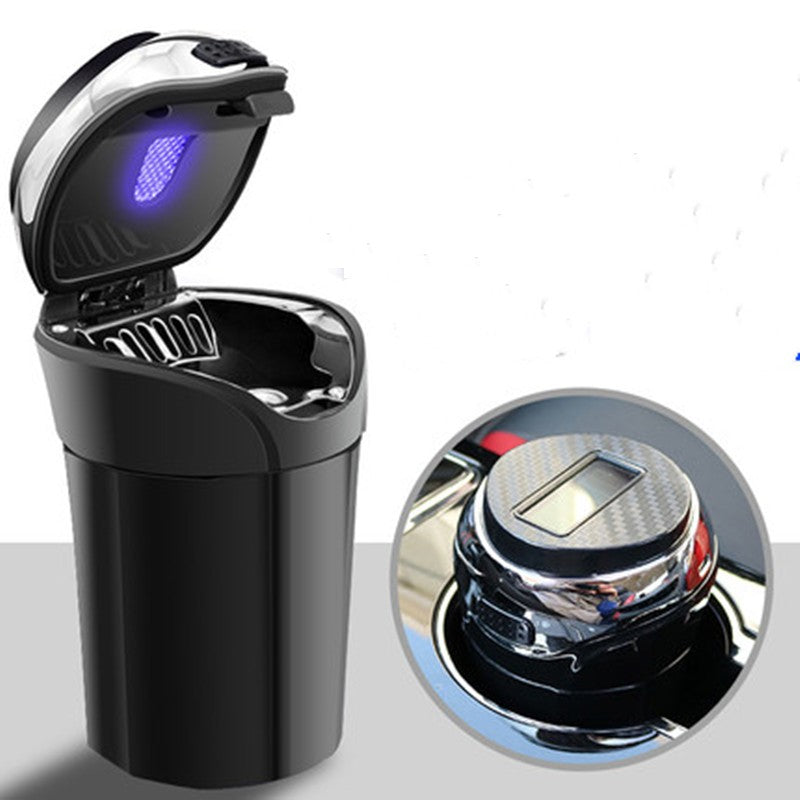 Detachable Stainless Steel Car Ashtray with Lid and LED Light, Powered by Solar Energy/Battery