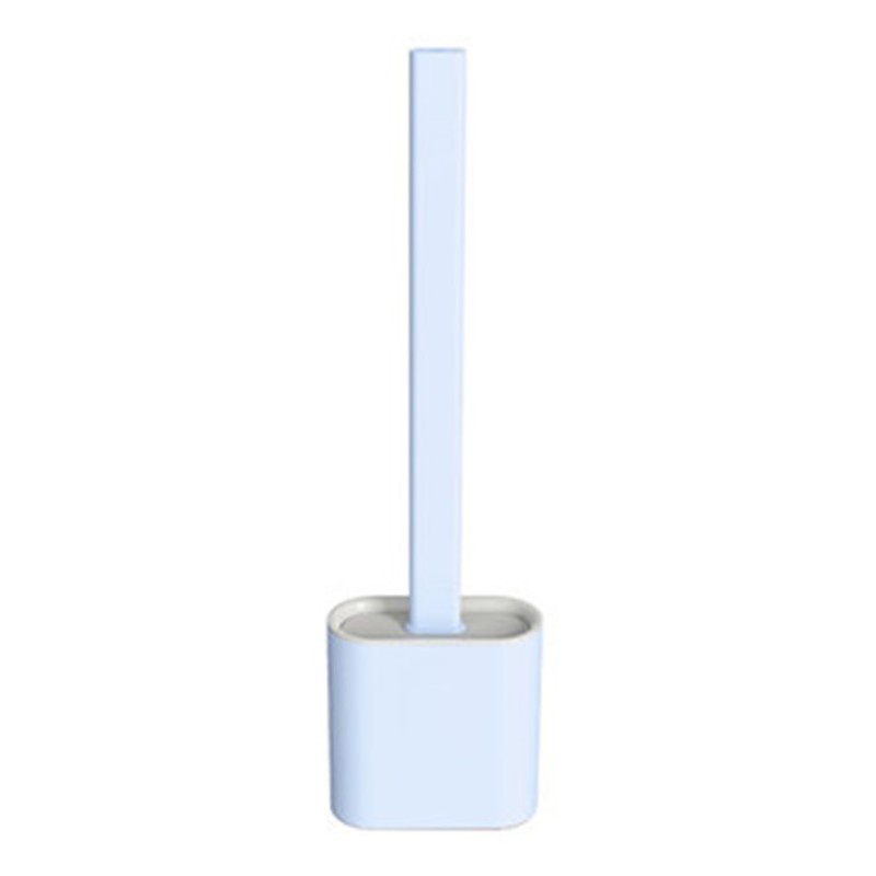 Silicone Bathroom Toilet Brush and Holder Set, with Non-Slip Long Plastic Handle, Bendable Brush Head and Wall-Mounted Design