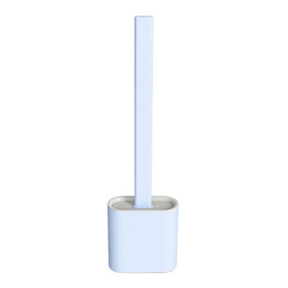 Silicone Bathroom Toilet Brush and Holder Set, with Non-Slip Long Plastic Handle, Bendable Brush Head and Wall-Mounted Design