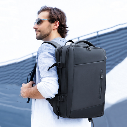 Waterproof Backpack with Multiple Compartments, Independent Digital Layer, Expandable, 180¬∞Open and Built-in Raincoat, for Travel, Camping and More