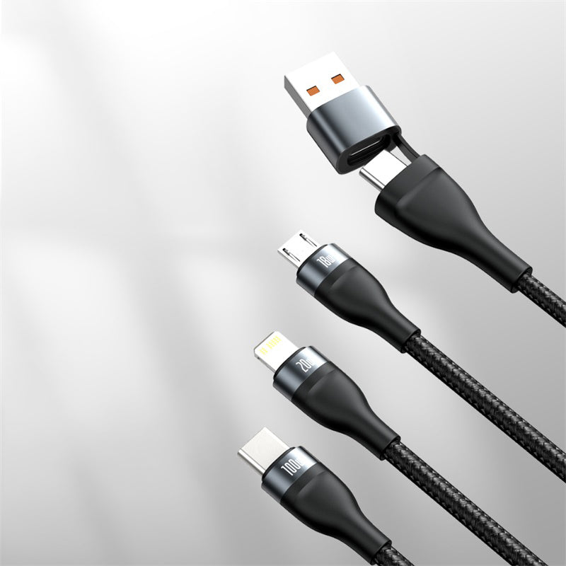 2-to-3 Fast Charging Cable (1.2m), with Double Input and Triple Output, 100W Power, Compatible with PD 20W/QC 18W