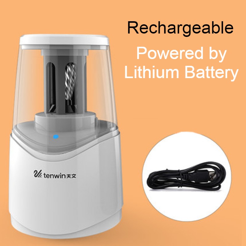 Electric Pencil Sharpener with Heavy-duty Helical Steel Blade, Powered by Battery / Adapter, with Auto Stop Function and Replaceable Blade, for All-Shape Pencils, for School, Classroom, Office & Home