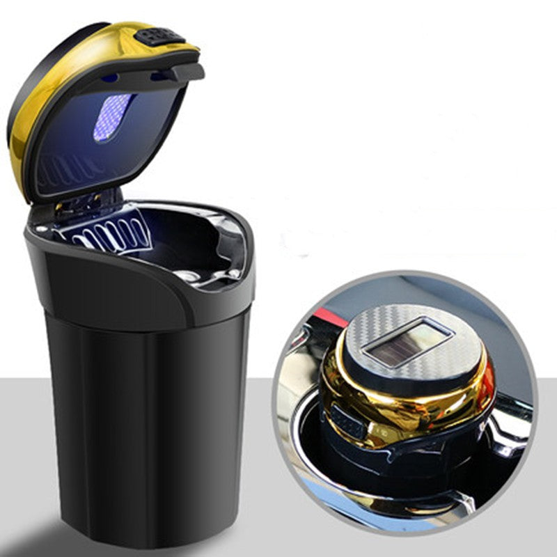 Detachable Stainless Steel Car Ashtray with Lid and LED Light, Powered by Solar Energy/Battery
