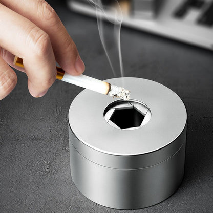 Portable Desktop Stainless Steel Windproof Ashtray with Rotating Lid, Fully Enclosed and Anti-odor Design, for Home Use & Decoration