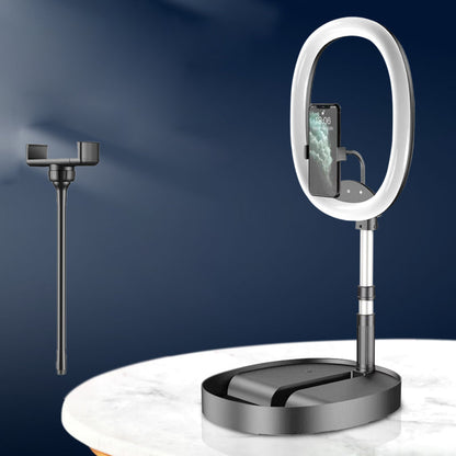 Foldable and Adjustable Phone Holder with 10W Wireless Fast Charge, Up to 25.8cm, Lamp, Non-slip Panel, Mini Shelf, Suitable for Phones and Tablets
