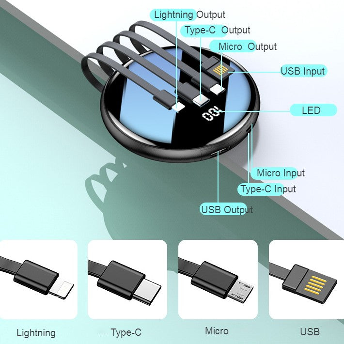 20000mAh Ultrathin Portable Power Bank, with LED Battery Display and Built-in Charging Cables, for Travel, Work & More