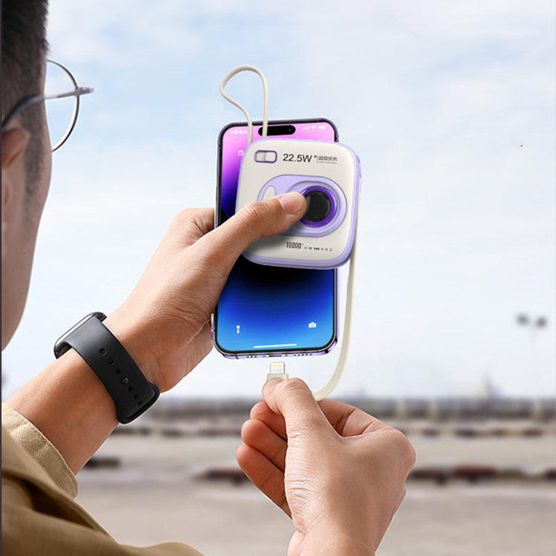 Dual Fast Charge Digital Display Slim 10000mAh Portable Power Bank With Built-in Cables