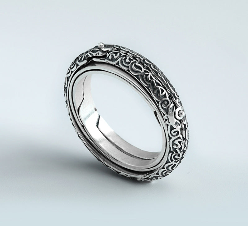 Cool Retro Foldable Silver Ring with Universe Sphere, Made of 925 Silver, Creative Gift for Men and Women