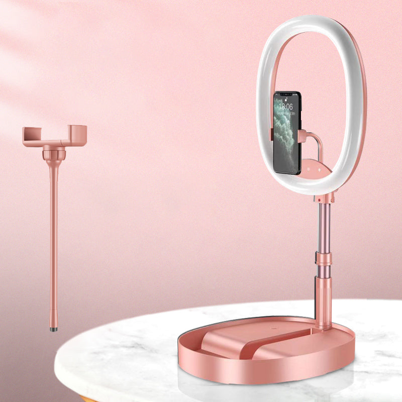 Foldable and Adjustable Phone Holder with 10W Wireless Fast Charge, Up to 25.8cm, Lamp, Non-slip Panel, Mini Shelf, Suitable for Phones and Tablets