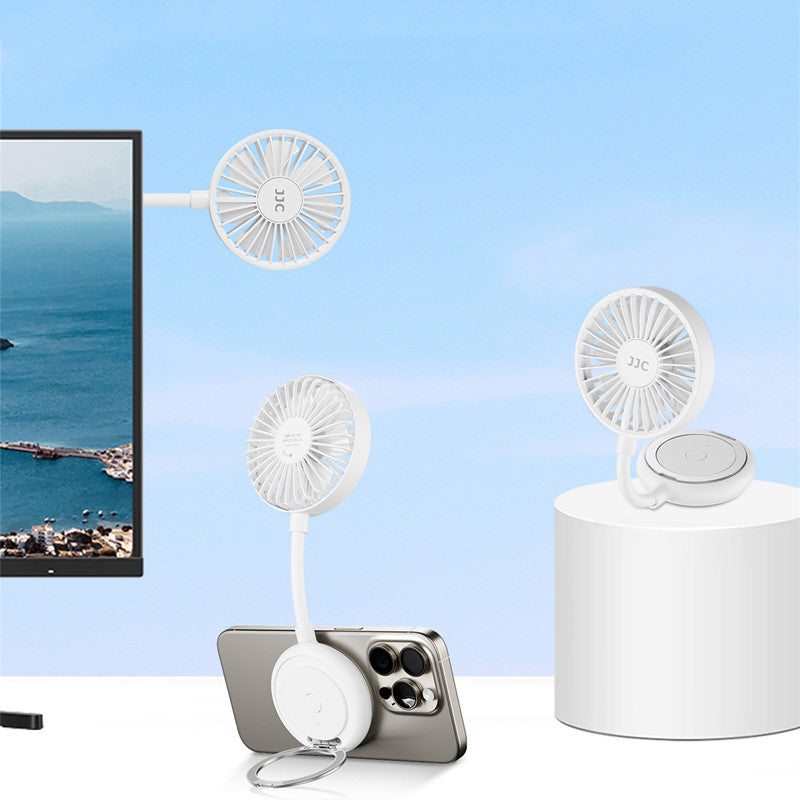 Magnetic Handheld Folding Fan With Built-in Ring Stand