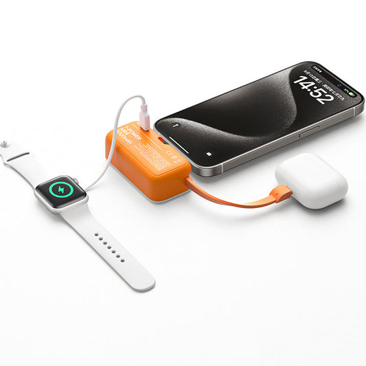 5000mAh Mini Capsule Portable Power Bank With Built-in Fast Charging Cable