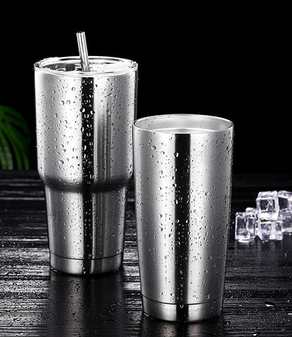 Stainless Steel Vacuum Insulation Travel Mug with Reusable Straw and Crystal Clear Lid, for Water, Coffee, Cold and Hot Beverage