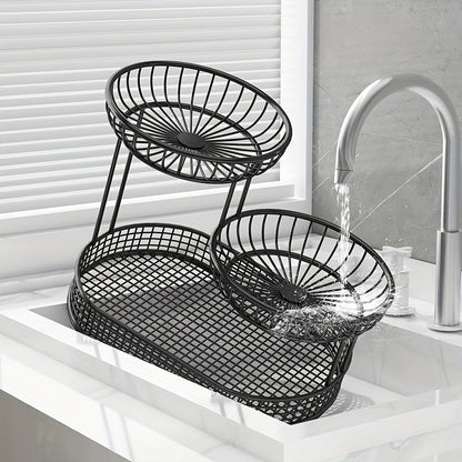 Elegant Multi-Tier Metal Fruit Basket - Golden Wire Oval Design | Perfect for Snacks, Cakes & Desserts | Ideal for Easter, Thanksgiving, Christmas Outdoor Celebrations, Outdoor Dining Accessory|Multitier Design|Sturdy Structure, Fruit Decor