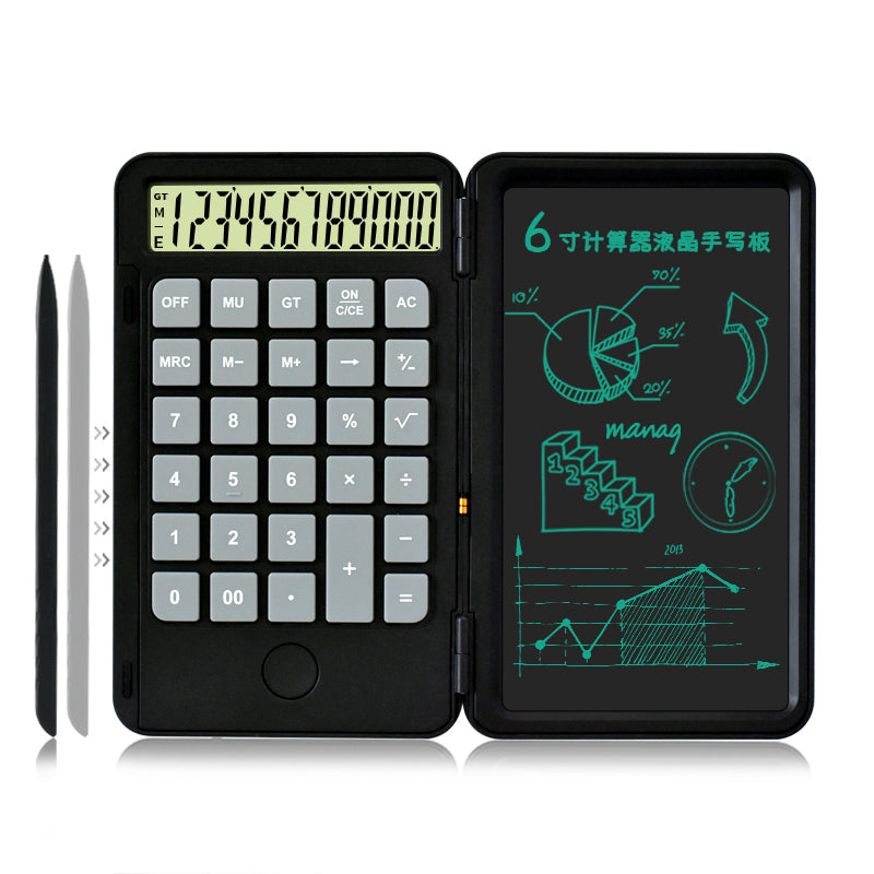 2-in-1 Portable Foldable 10-Digit LCD Display Calculator with 6-Inch Erasable Writing Tablet