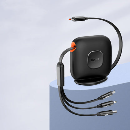 3-in-1 Retractable Rotatable Charging Cable, with Lightning, Type-C & Micro, for Phone & Tablets