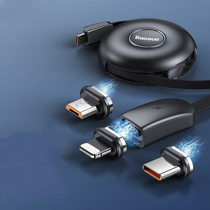 3-in-1 Portable Stretchable USB-C Charging Cable, with Magnetic Connectors (USB-C, Lightning & Micro), for Phone, Tablet & More