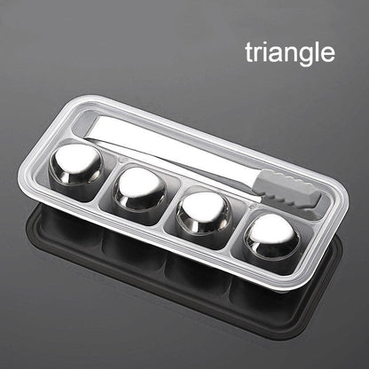 Reusable Stainless Steel Ice Cubes, with Tip Tongs and Storage Tray (Set of 4)