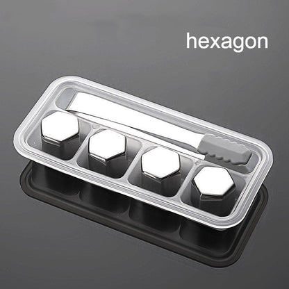 Reusable Stainless Steel Ice Cubes, with Tip Tongs and Storage Tray (Set of 4)