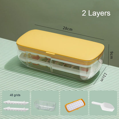 2-Tier 48 Grids Ice Cube Tray, with Clear Ice Cube Storage Box