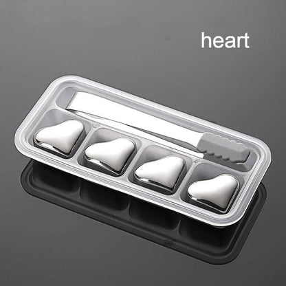 Reusable Stainless Steel Ice Cubes, with Tip Tongs and Storage Tray (Set of 4)