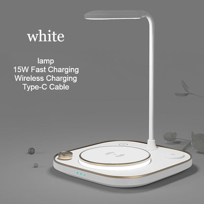 5-in-1 Desktop Lamp with 3 Wireless Charging Modules & Adjustable Light, for Home & Office