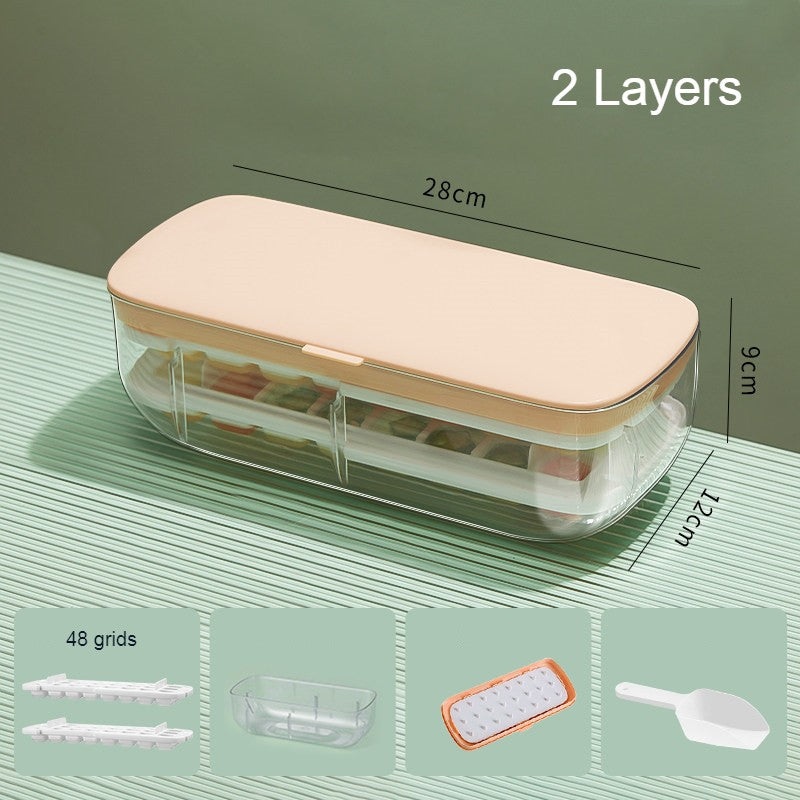 2-Tier 48 Grids Ice Cube Tray, with Clear Ice Cube Storage Box