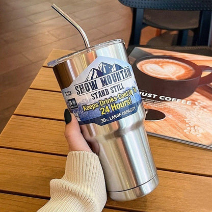 Large Capacity Stainless Steel Insulated Cup With High-Capacity Straw
