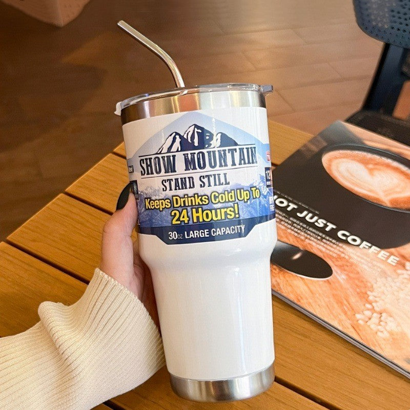 Large Capacity Stainless Steel Insulated Cup With High-Capacity Straw