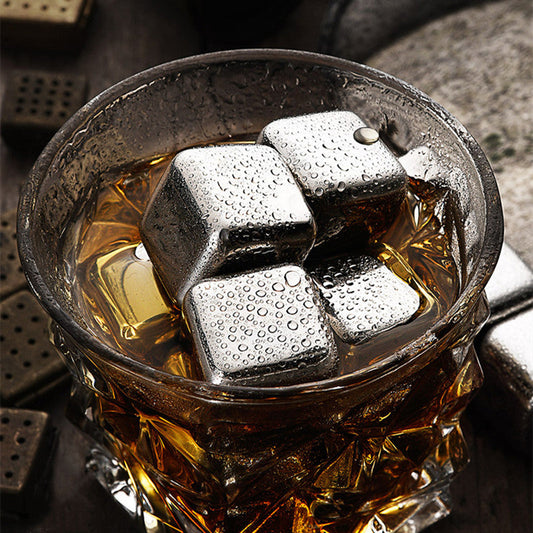 Reusable Stainless Steel Ice Cubes, with Tip Tongs and Storage Tray (Set of 4)