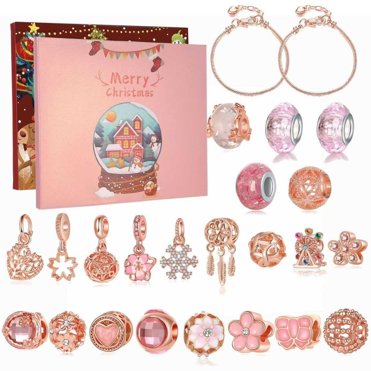DIY Christmas Advent Calendar Charm Set | Pink Gold