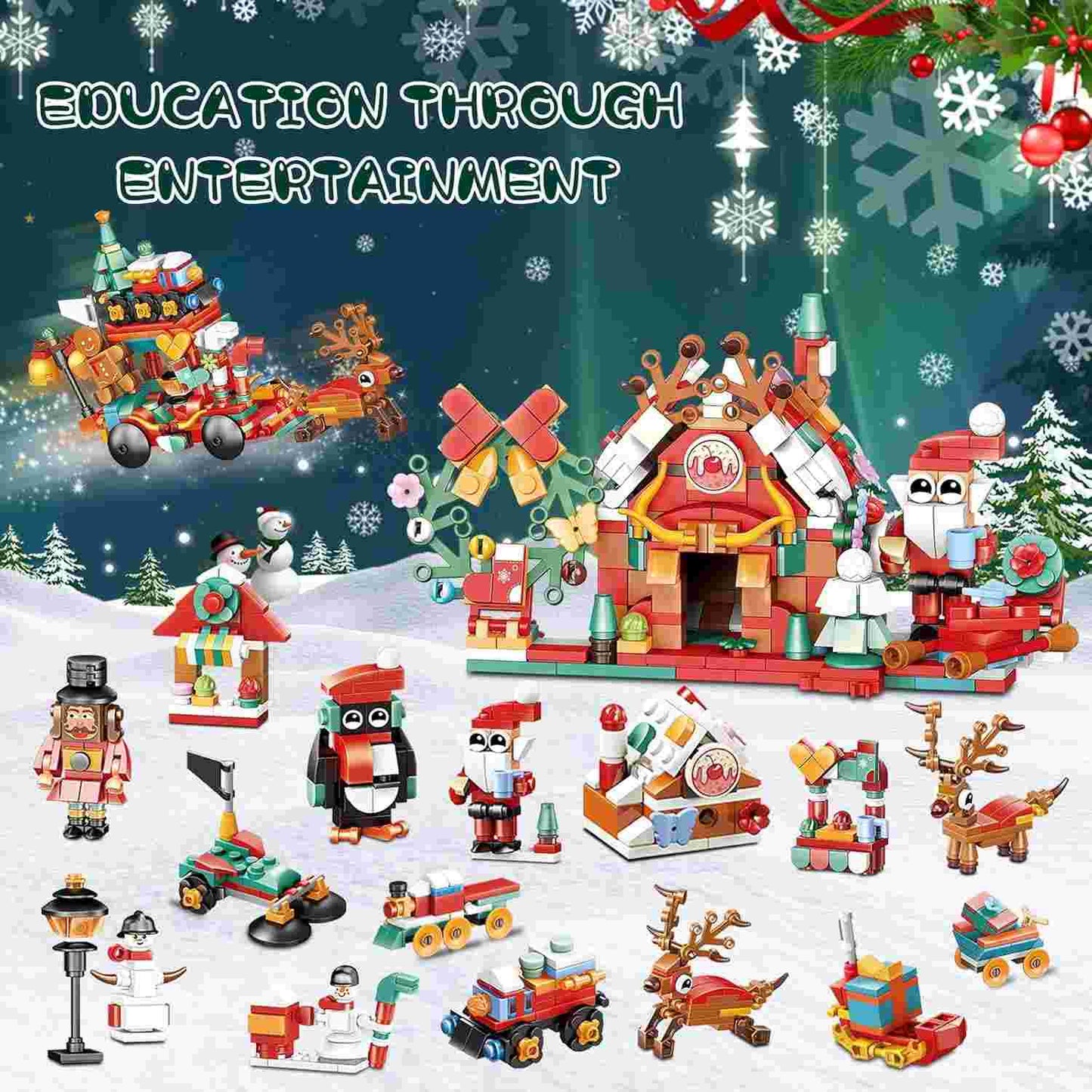 Christmas Sleigh Advent Calendar Building Blocks Set | 24 Days Countdown