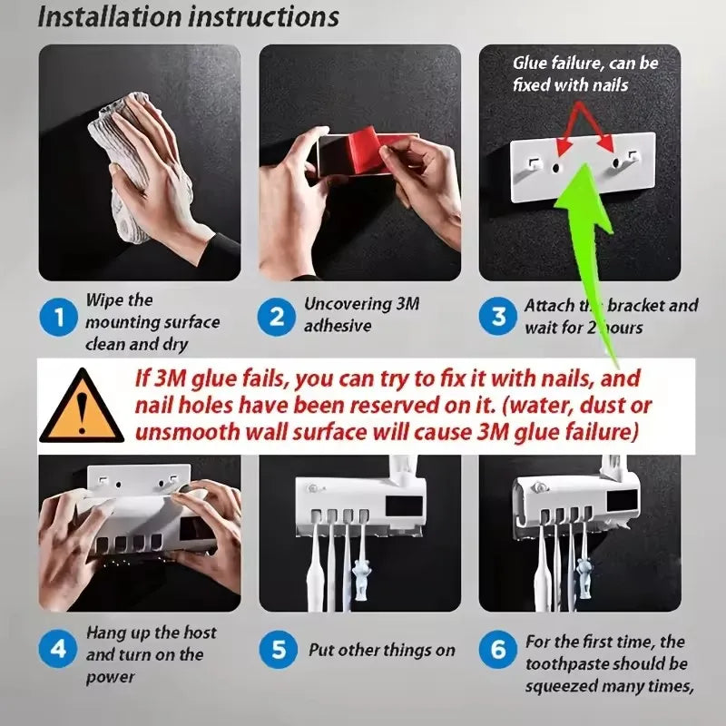 Smart Toothbrush Holder - Auto Dispenser, USB Recharge, Wall - Mount, Multi - Brush, Vent, for Bathrooms