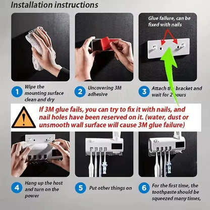 Smart Toothbrush Holder - Auto Dispenser, USB Recharge, Wall - Mount, Multi - Brush, Vent, for Bathrooms
