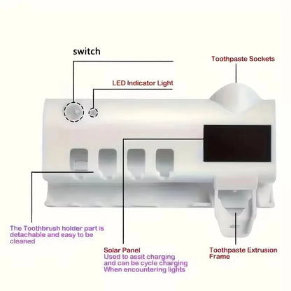 Smart Toothbrush Holder - Auto Dispenser, USB Recharge, Wall - Mount, Multi - Brush, Vent, for Bathrooms