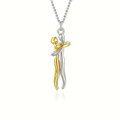 Chic Black Hug Pendant Necklace – Elegant Couple Jewelry for Perfect Love Gift