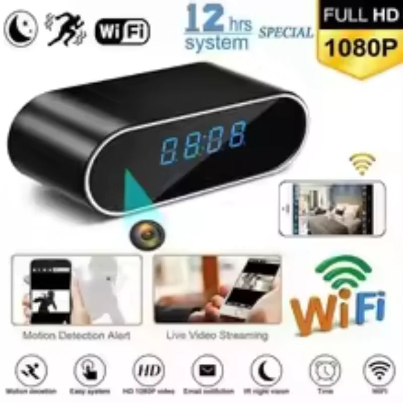  Bedside Clock Video Camera with Night Vision and WIFI Control Full HD 