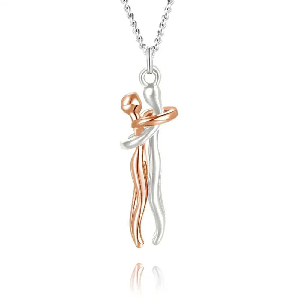 Chic Black Hug Pendant Necklace – Elegant Couple Jewelry for Perfect Love Gift