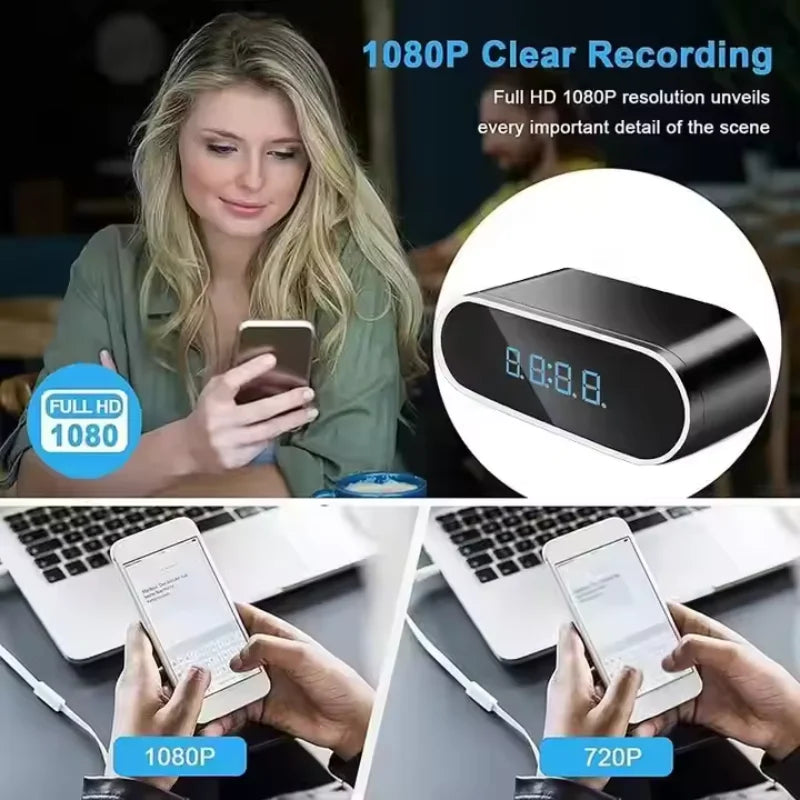  Bedside Clock Video Camera with Night Vision and WIFI Control Full HD 